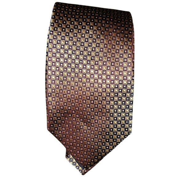 Charles Tyrwhitt Silk Mens Geometric Pattern Necktie Burgundy & Gold - Picture 6 of 9